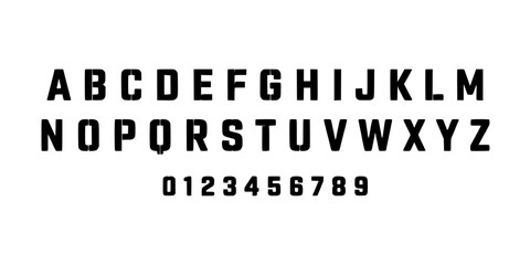 Obraz premium Alphabet with Numbers in a Bold Black and White Vector Illustration Featuring Typography, Letters, Characters with Design