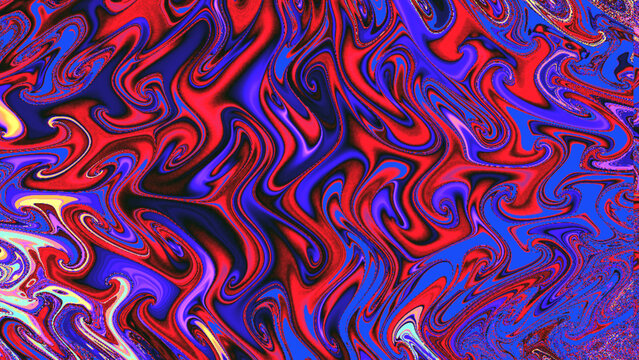 Psychedelic liquid marble texture, vibrant red and blue abstract swirl background, trippy fluid art pattern for creative design projects