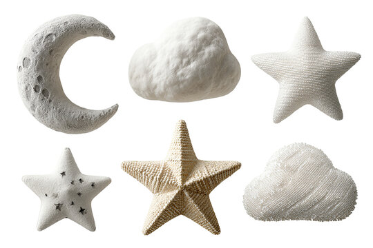 Moon and star nursery bundle isolated on transparent background, cute celestial PNG cutout collection