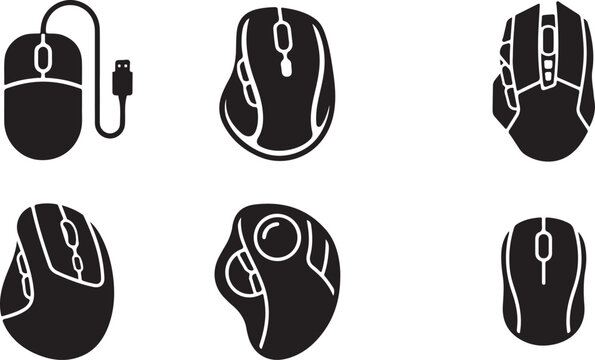 Six different styles of black computer mouse icons Vector