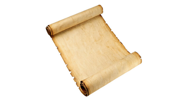 Old vintage textured paper scroll isolated on transparent background