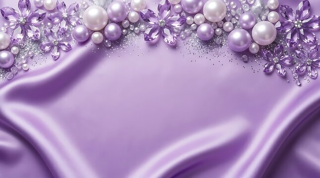 Elegant purple silk background with pearls and crystals perfect for a happy birthday greeting card design