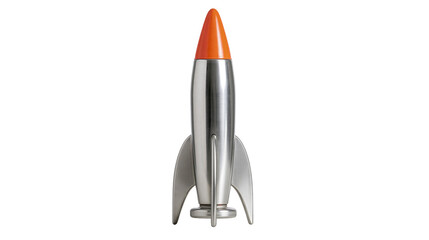 Retro silver rocket with orange tip, isolated on transparent background © PNGera