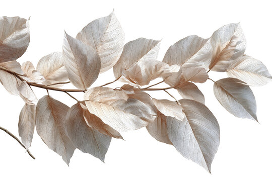 Neutral leaf branch bundle isolated on transparent background, elegant botanical foliage PNG cutout in soft earthy tones