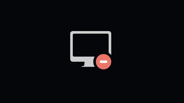 Animated Desktop Computer Monitor Icon with Red Minus Badge and Mouse Click for Remove Monitor, Disconnect PC, and Delete System