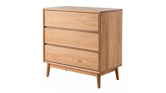 Modern minimalist wooden chest of drawers cabinet isolated on transparent background