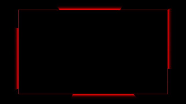 Red neon glowing rectangle frame on black tech background seamless loop animation