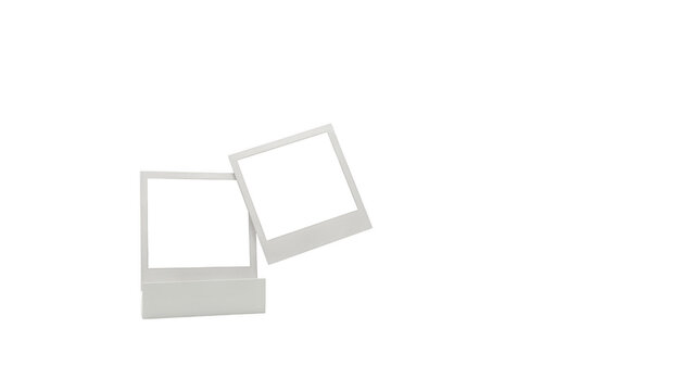 Two blank polaroid photo frames floating isolated on transparent background
