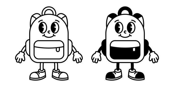 Retro Rubber Hose Cartoon Backpack School Mascot Character.