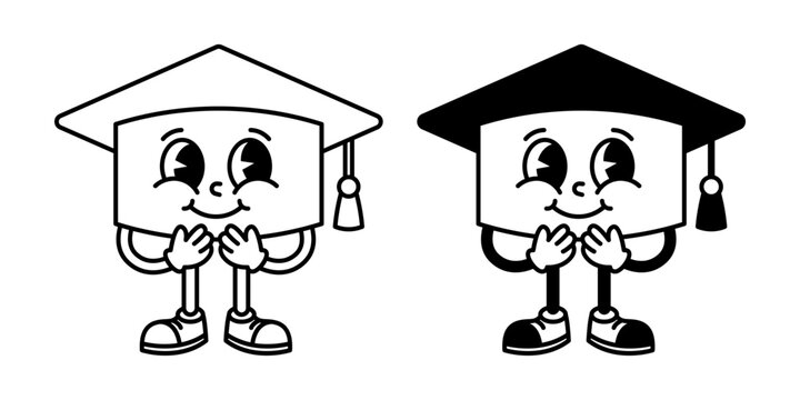 Vintage Rubber Hose Graduation Cap School Mascot Character.