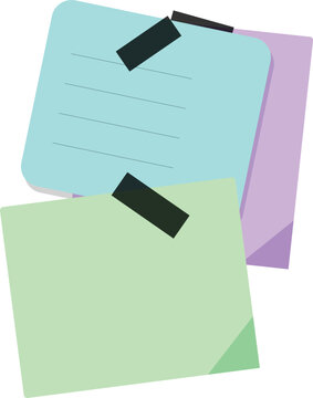 Colorful pastel sticky notes with black tape accents isolated on a white background for office organization