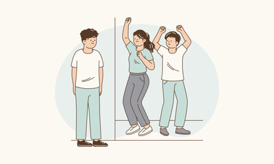 Man Standing Alone Against Wall at Party Trying to Blend in and Avoid Social Interaction Vector