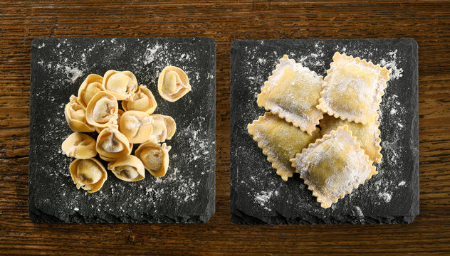 Handmade fresh Italian cappelletti and ravioli pasta