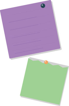 Two colorful square sticky notes pinned to a white background for office reminders and task management