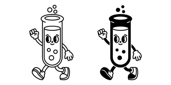 Vintage Rubber Hose Cartoon School Mascot Test Tube Character.