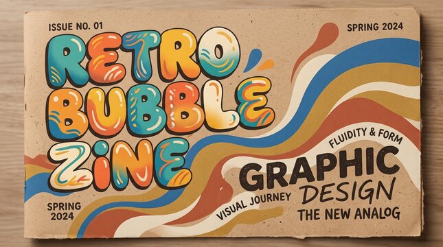 Retro Bubble Zine Cover Graphic Design Mockup