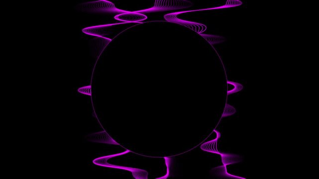 Abstract purple neon circular frame with flowing wave lines futuristic motion background