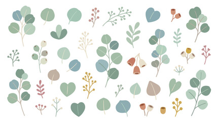 Muted watercolor style eucalyptus and leaf element set © Dias
