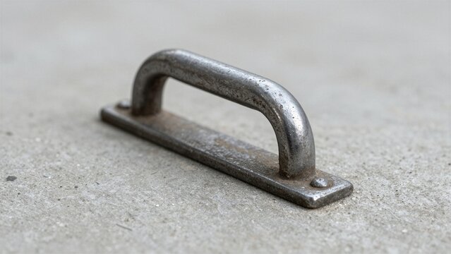 Close-up of a robust metal U-bolt anchor point mounted on a concrete surface, showcasing its durable design and industrial application.