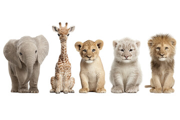 Obraz premium Safari nursery animal collection isolated on transparent background, cute watercolor wildlife PNG cutout set