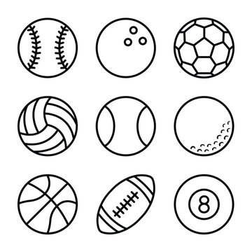Sports ball line icon set
