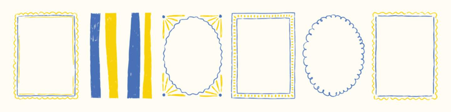 Italian crayon frame with hand-drawn waves and coastal flowers. Vintage summer border design perfect for wedding invitations. Vector illustration.