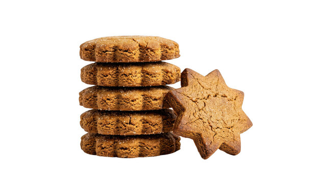 Stack of delicious chocolate chip star shaped cookies isolated on transparent background
