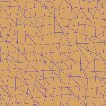 Geometric low poly mesh pattern with dark purple lines on a muted ochre yellow background surface