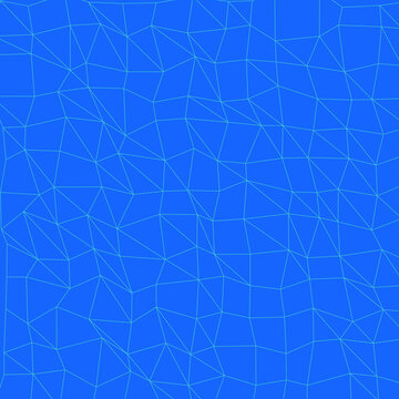 Geometric low poly mesh pattern with thin white lines on a bright vivid blue background surface