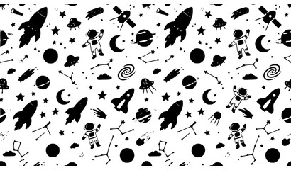 Kids Rocket Space Seamless Pattern with Gender Neutral Colors Vector © MdBanna