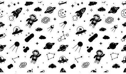 Cute Space Rocket Seamless Kids Pattern Gender Neutral Vector Design © MdBanna