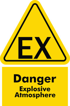 Yellow ATEX warning sign for dangerous explosive atmosphere isolated on white background stock vector
