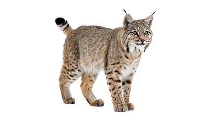 Wild fluffy bobcat walking and looking sideways isolated on transparent background © Hanna