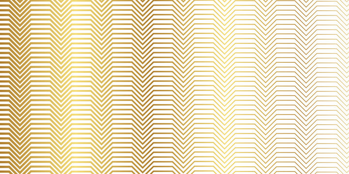 Golden zigzag wavy line halftone background with luxury gradient transition pattern. Vector illustration of abstract art deco chevron line art banner, modern geometric gold metallic wallpaper.