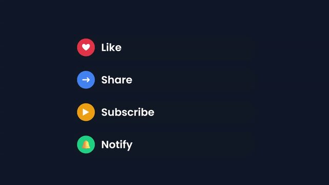 Digital social media engagement button icons set on dark background