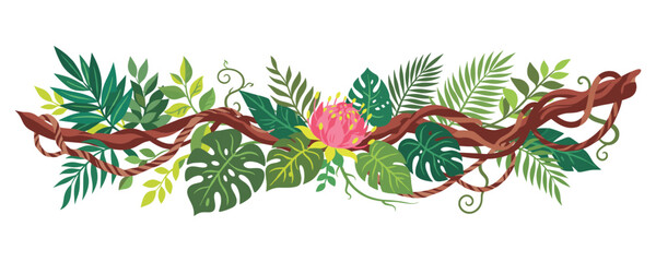 Jungle vines and tropical leaves with flower. © SABIKUNNAHAR