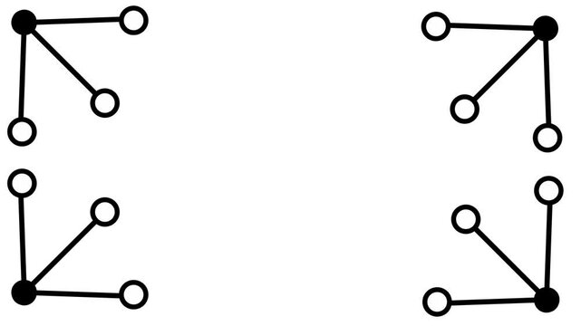 Four small clusters connected to circular nodes animation isolated on white background