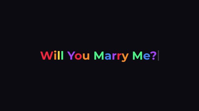 Colorful marry me text animation on black background with white space
