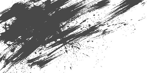 Abstract Ink Splatter Texture: A dynamic composition of dark grey ink splatters and brush strokes on a clean white background, creating a visually striking abstract texture. © STEAM