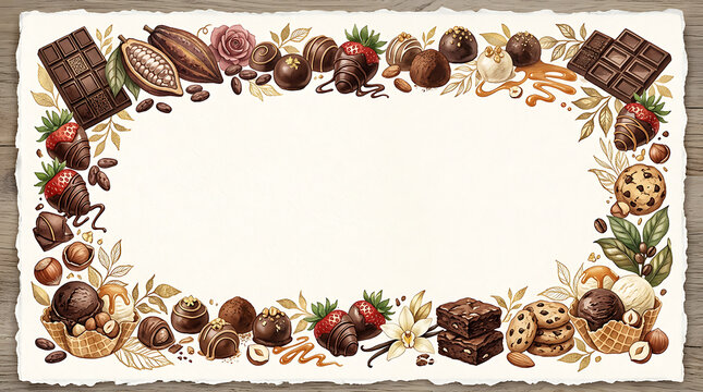 Watercolor chocolate dessert border illustration