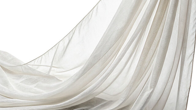 Elegant white luxury draped silk satin fabric textile folds isolated on transparent background
