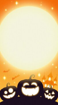 cute halloween night background with pumpkins, moon, bats and spider animation