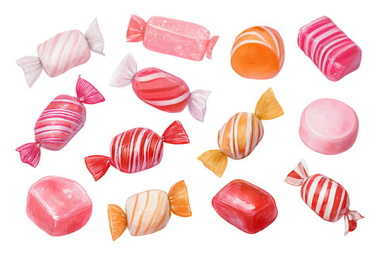 Sweet candy clipart isolated on transparent background, colorful confectionery PNG cutout collection
