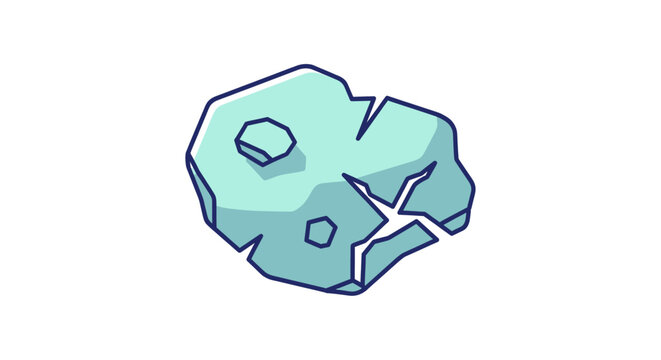 A light blue, stylized, cracked rock or asteroid floating in space.