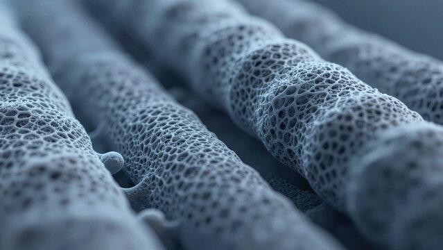 Microscopic view of a complex carbon nanotube lattice with porous, honeycomb-like texture. The image highlights the intricate hexagonal molecular structure.