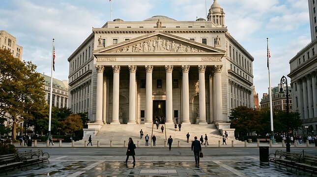 Neoclassical courthouse with grand columns and steps.