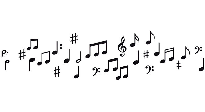 Floating Musical Notes and Harmonious Melody Rhythm Silhouette Banner