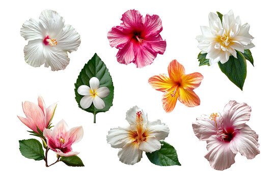 Tropical flower collection isolated on transparent background, colorful exotic botanical PNG cutout set