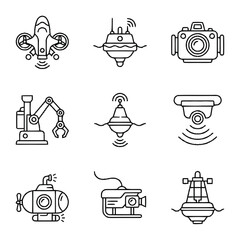 Fototapeta premium Set of Futuristic Technology and Robotic Device Line Icons for Automation, Science, and Engineering