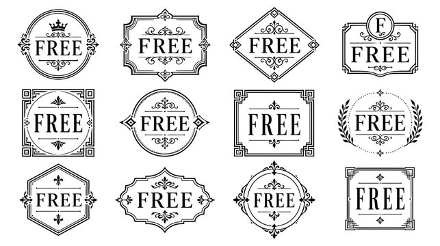 Decorative vintage frames and badge labels collection with free text in classic ornate.